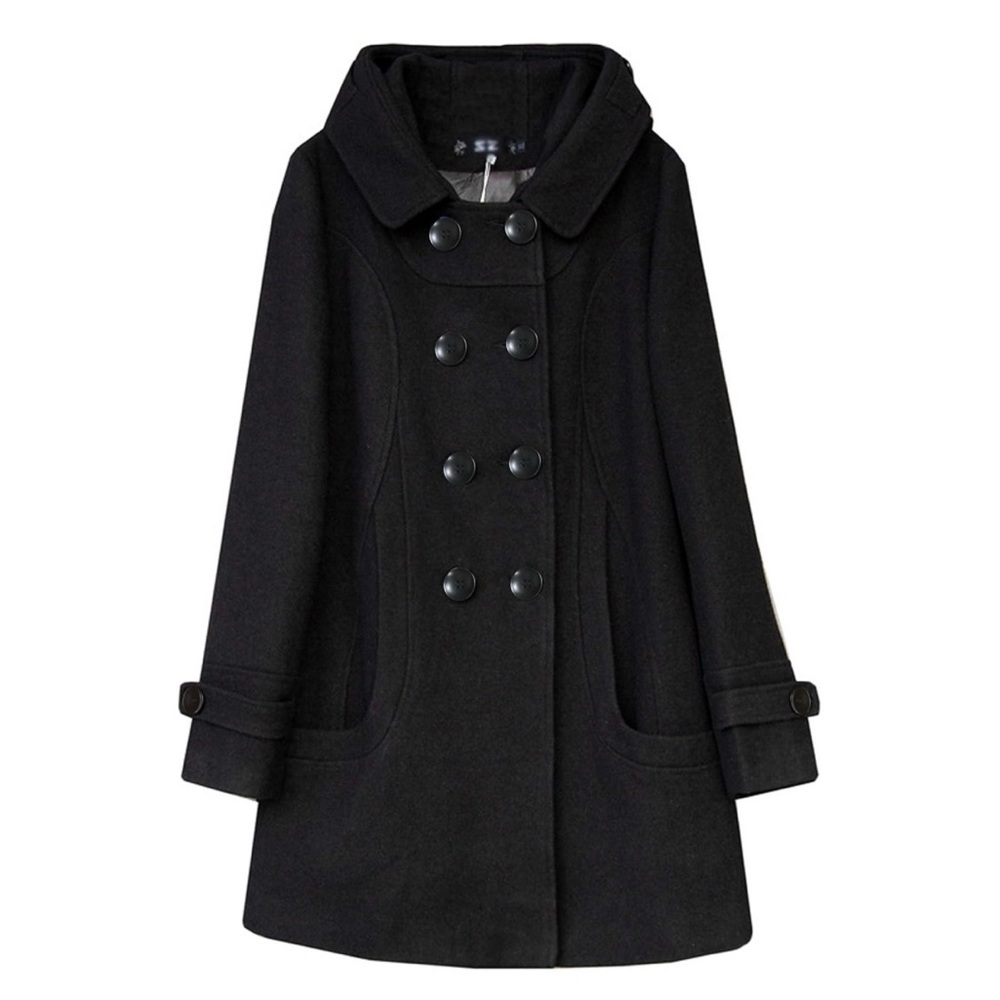 Women's Warm Double Breasted Wool Pea Coat Trench Coat Jacket with Hood size xs